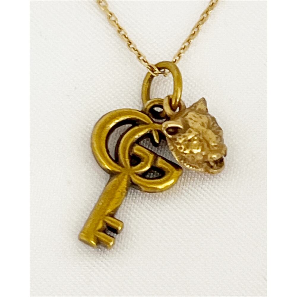 GUCCI Marmont Key Pendant Necklace Zipper Pull Tiger Head Stamped Gold Tone - Picture 4 of 11